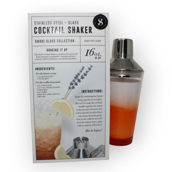 NEW Cocktail Shaker 16 oz Orange Ombre Glass StainlessSteel Gift - Picture 9 of 12